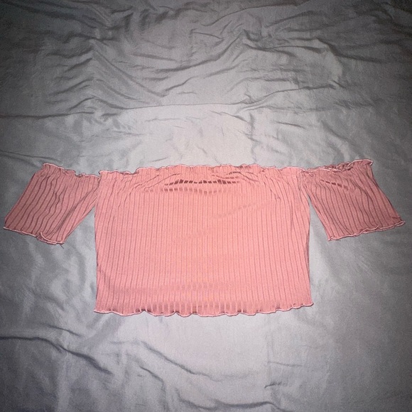 Pink Off-Shoulder Ribbed Top - Picture 1 of 2